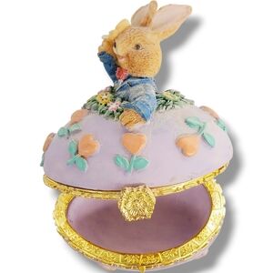 VINTAGE EASTER BUNNY EGG TRINKET RING JEWELRY BOX, HINGED PurpleInventory #BI